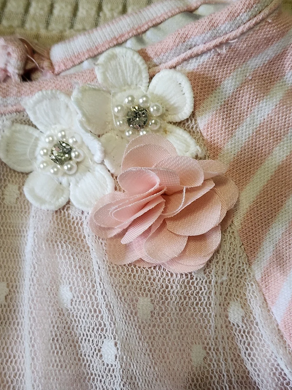 Rare Editions 3-6M Pink Floral Tulle Baby Dress & Polka Dot Leggings Set.